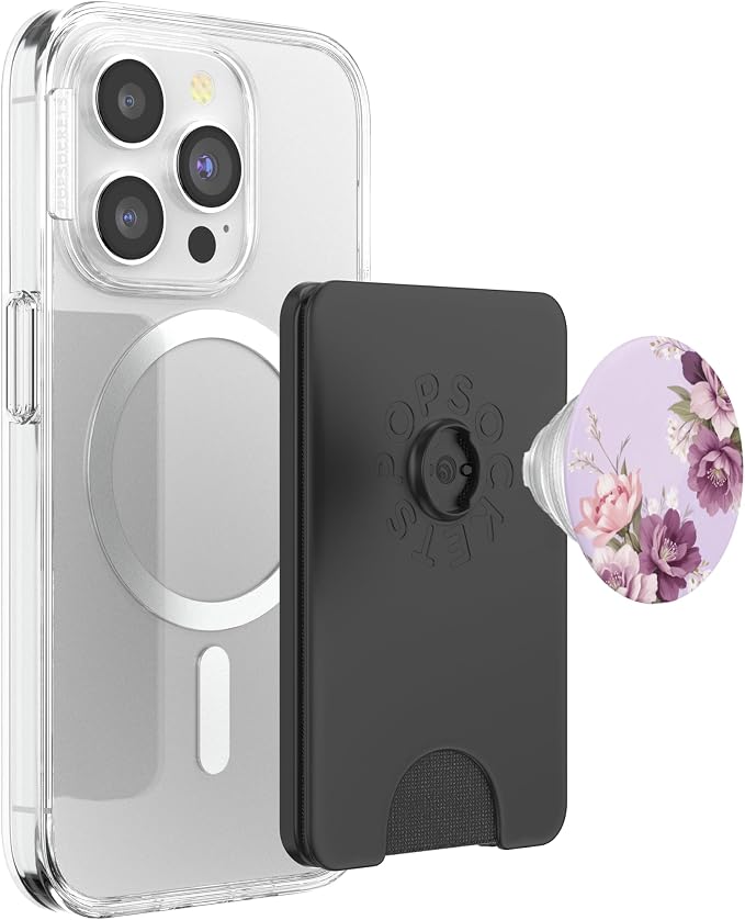 Cute Girly Purple Peony Blossom Elegant Floral Pattern PopSockets PopWallet for MagSafe