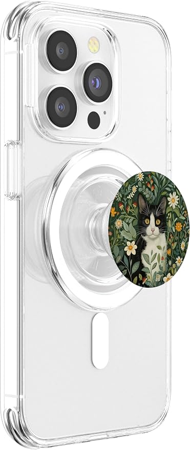 Tuxedo Cat Flowers Floral Botanical PopSockets PopGrip for MagSafe
