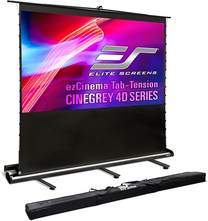 Elite Screens ezCinema Tab-Tension CineGrey 4D, 123-inch 16:9, Manual Floor Pull Up ISF Ceiling Ambient Light Rejecting, Portable Home Office Classroom Projector Screen with Carrying Bag, FT123UH-C4D
