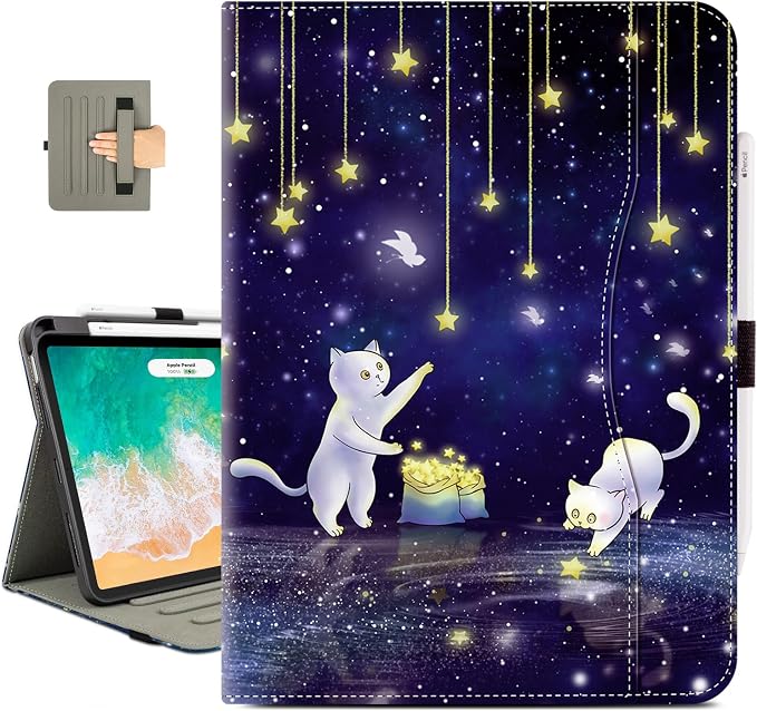 Vimorco for iPad Pro 11-inch Case M5/M4 2025/2024 for iPad Pro Case 11 Inch M5/M4 Pencil Holder/Hand Strap/Pocket/Screen Protection Band 3 Adjustable Angles Auto Sleep/Wake Beach Blue Ocean