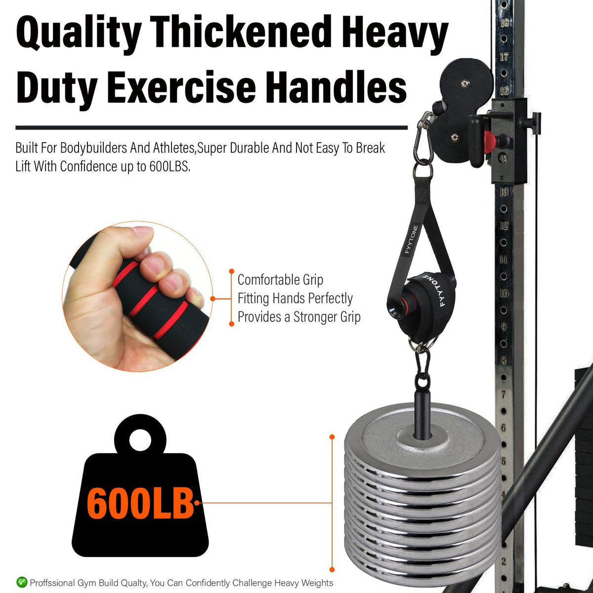 FYYTONE Exercise Handles for Cable Machine, Replacement Handle for Gym Equipment Attachments, Heavy Duty Resistance Bands with 2 Carabiners for Pull Down Workout, Strength Trainer