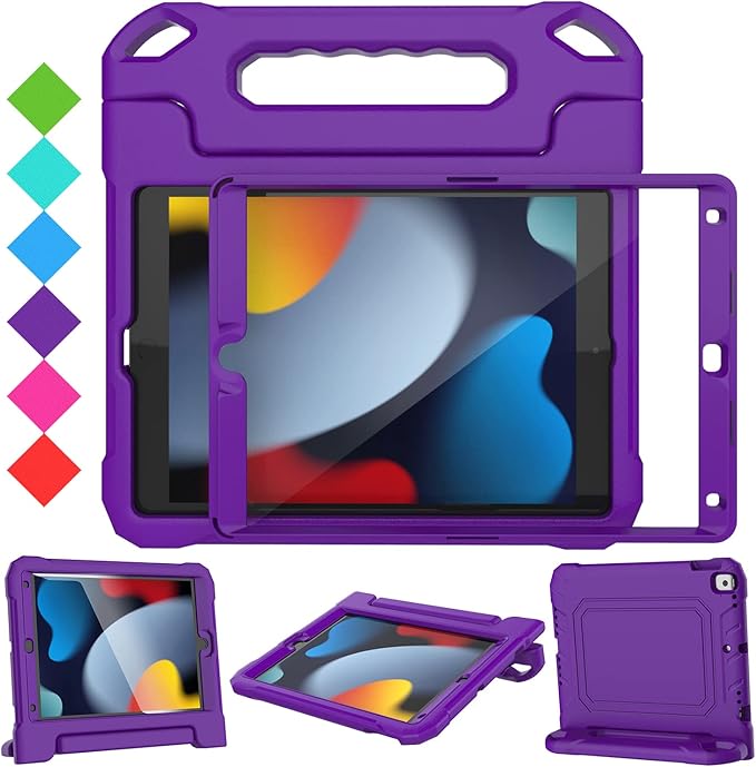 SUPLIK Kids Case for iPad 9th/8th/7th Generation -10.2 inch 2021/2020/2019 Built with Screen Protector Durable Shockproof Handle Stand Case for Apple iPad Gen 9/8/7 Black