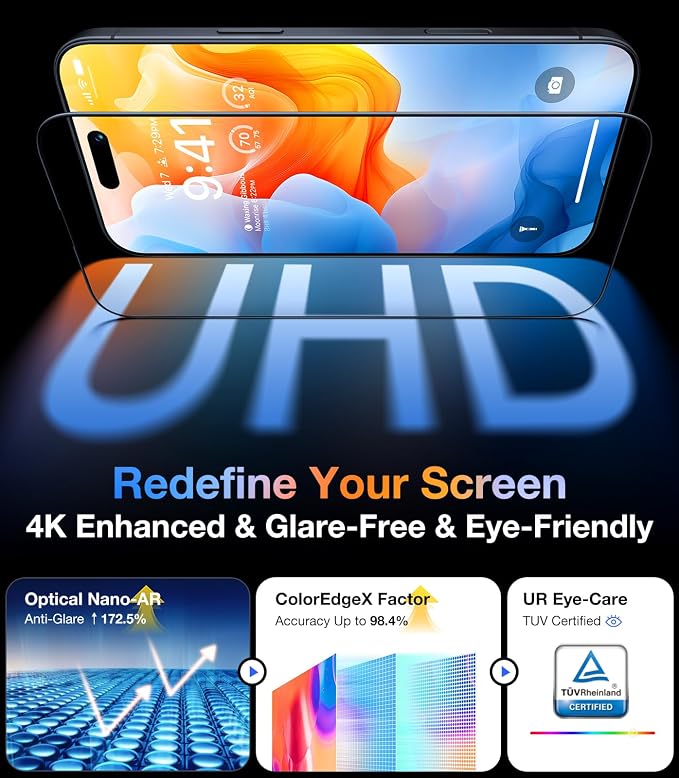 UltraGlass TOP 9H+ Armor for iPhone 15 Pro Max Screen Protector [NO.1 Military Grade Shatterproof] Screen Protector 15 Pro Max Tempered Glass [Longest Durable] Full Coverage 2 Pack