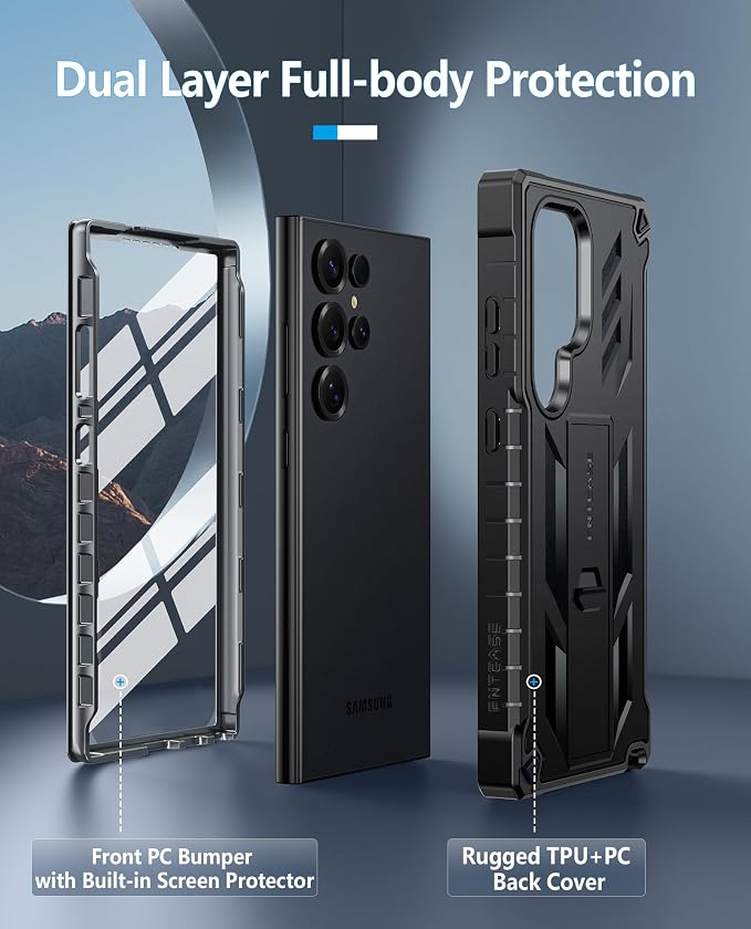 FNTCASE for 11 Pro XL Case Rugged Kickstand 2 Front Frames Black | Built-in Screen Protector 20FT Military-Grade Drop Protection Rugged Heavy Duty Shockproof Full Body Protective Cover