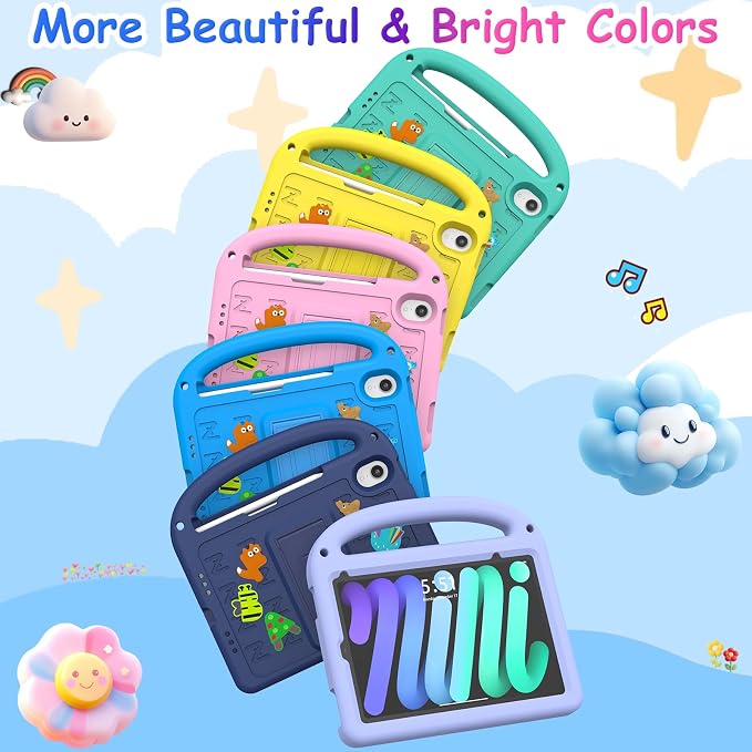 Kids Case for iPad mini 7(A17 Pro) 2024/iPad Mini 6 2021 8.3 Inch with Built-in Pencil Holder/Anti-Slip Handle/Foldable Stand Shockproof Protective iPad mini 7th/6th Generation Case 8.3 Inch