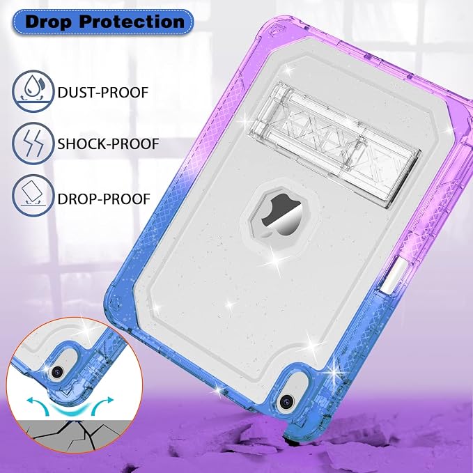 ZoneFoker Case for iPad 11-inch (A16) 2025 / iPad 10th Gen 10.9 inch 2022 Heavy Duty Shockproof Rugged Protective with Pencil Holder 11th / 10th Translucent Cover with Kickstand