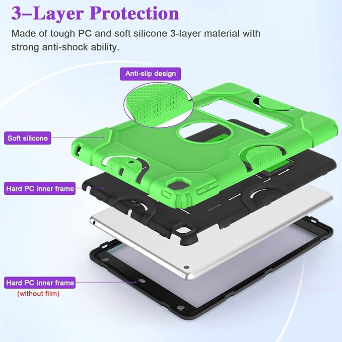ZoneFoker for iPad 9th Generation Case iPad 8th 7th Generation Case iPad 10.2 Inch 2021/2020/2019 Case Heavy Duty Rugged Shockproof Protective Cover with Kickstand Black
