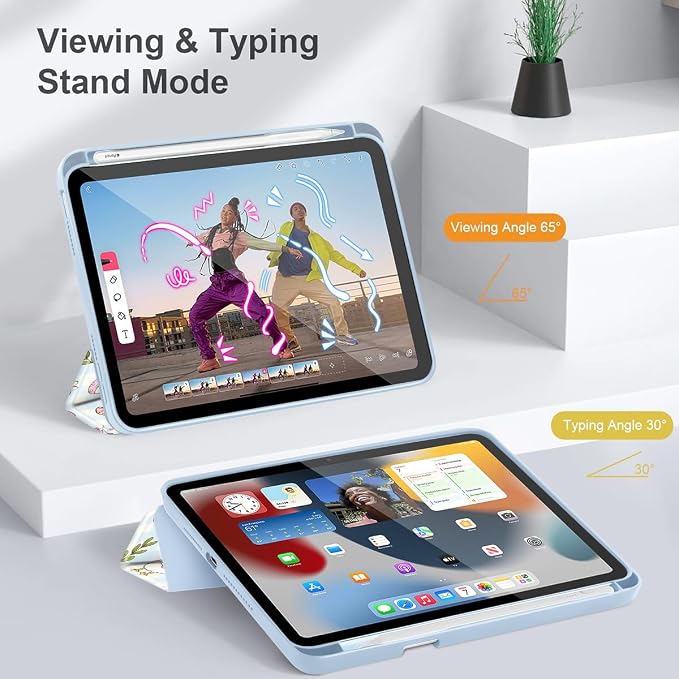 Case for iPad mini (A17 Pro 7th Generation) 2024/iPad Mini (6th Gen) 8.3 Inch with [Built-in Pencil Holder] Shockproof Cover with Clear Transparent Back Shell &amp Auto Wake/Sleep - Blue Bows