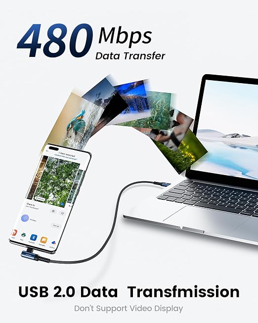 toocki 60W USB C Cable Right Angle Type C Fast Charging Cable 10FT 2-Pack | 2 in 1 Multi USB A/C to USB-C Cable for iPhone 17 16 15 Pro Plus Pro Max Air/MacBook Air/Samsung S25 Ultra/S24/ Note 20