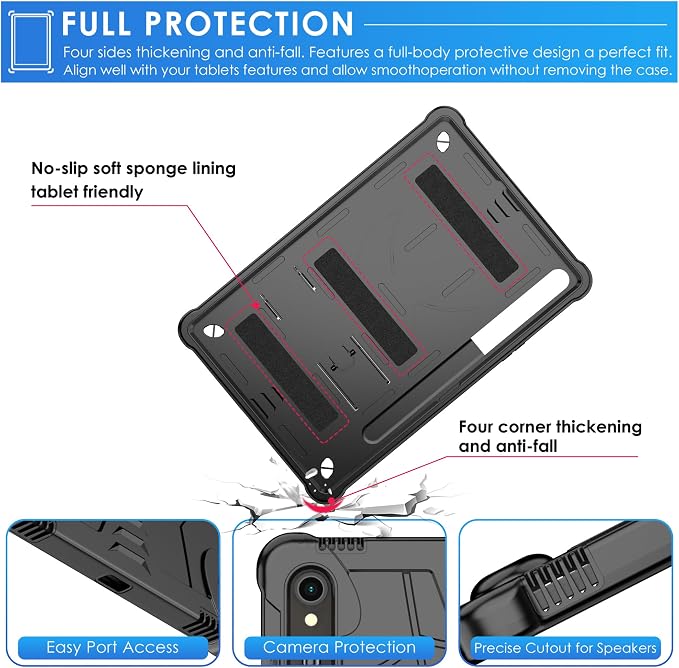 DETUOSI Case for Samsung Galaxy Tab S10 Lite / S10 FE / S9 FE 10.9-Inch with S Pen Holder + Shoulder Strap3-Layer Hybrid Heavy Duty Full-Body Shockproof4-Angle Viewing Protective Cover