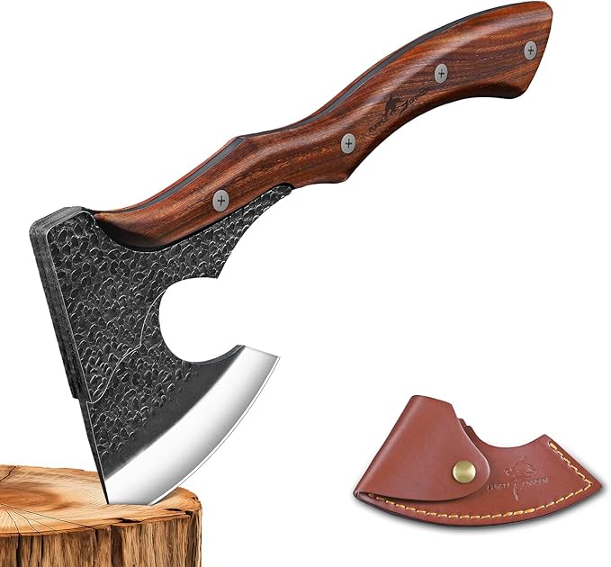 Purple Dragon Camping Hatchet Axe with Sheath - 14" Hand Forged Survival Hatchet for Wood Chopping, Splitting & Carving, Bushcraft Axe for Outdoor & Garden Work with Full Tang Wood Handle, Men's Gift