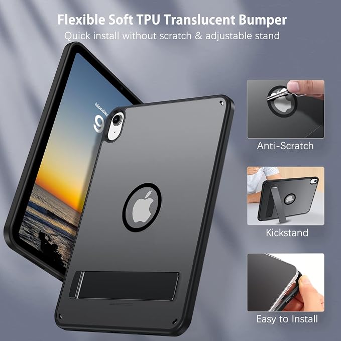 GUAGUA Magnetic Case for iPad (A16) 11th Generation 11 Inch 2025 iPad 10th Generation 10.9 Inch 2022 Cases with Stand &amp Pencil Holder Translucent Matte Back Shockproof Kickstand Case Black