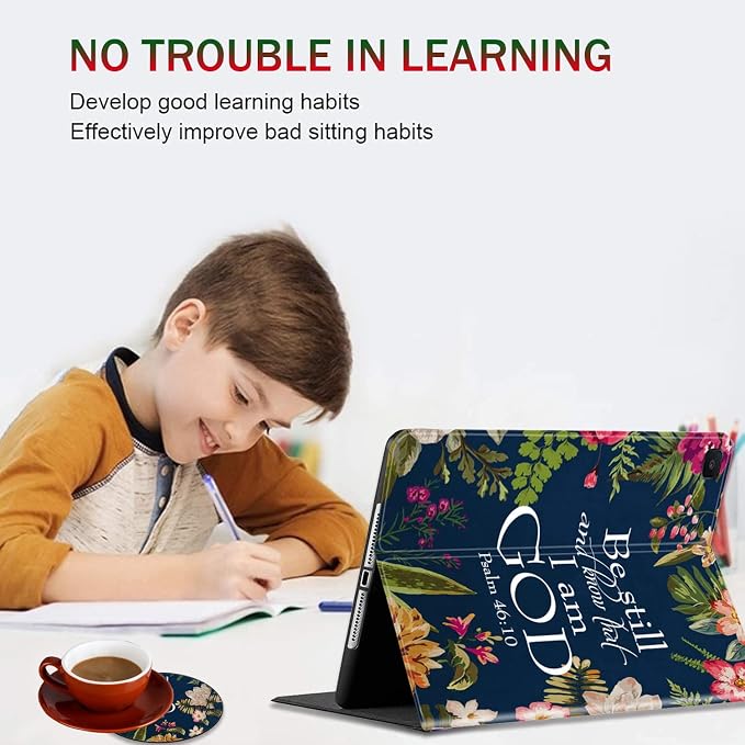 for Samsung Galaxy Tab A8 10.5 2022 Case and Coaster Set Adjustable Stand with Auto Sleep/Wake Shockproof Cover for Samsung Galaxy A8 10.5 Tablet SM-X200/X205/X207 Bible Verse Quotes Psalm 46:10