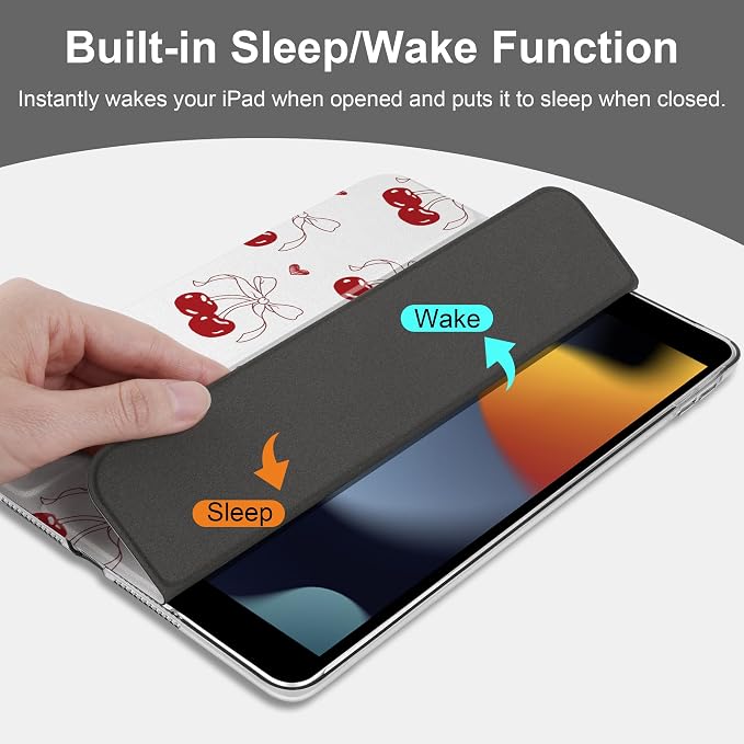 Compatible with iPad 10.2 Inch Case 2021 2020 2019 Smart Lightweight Trifold Stand Hard Plastic Transparent Cover Support Auto Sleep/Wake for iPad 10.2 9th/8th/7th Gen - Bear &amp Cherry