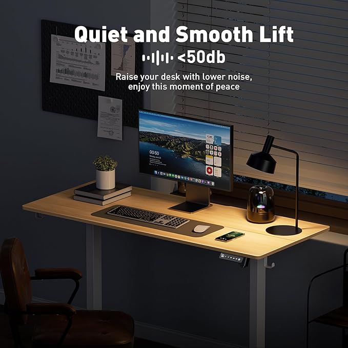 55 x 24 Inch Electric Standing Desk Adjustable Height,Sit Stand Up Desk with Wheels,Home Office,Rising Desk,Computer Workstation, Gaming Work (Spliced Desktop,Oak)