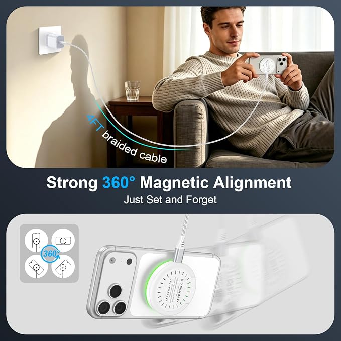 25W Magnetic Wireless Charger for Samsung Galaxy S26 Ultra/S26 Plus/S25/S24/S23/S22/S21/S20 Plus/Magnetic MagSafe Fast Charging Pad for iPhone 17 Pro Max/17e/16/15/14/13/12 Series/AirPods 4/3/2/Pro