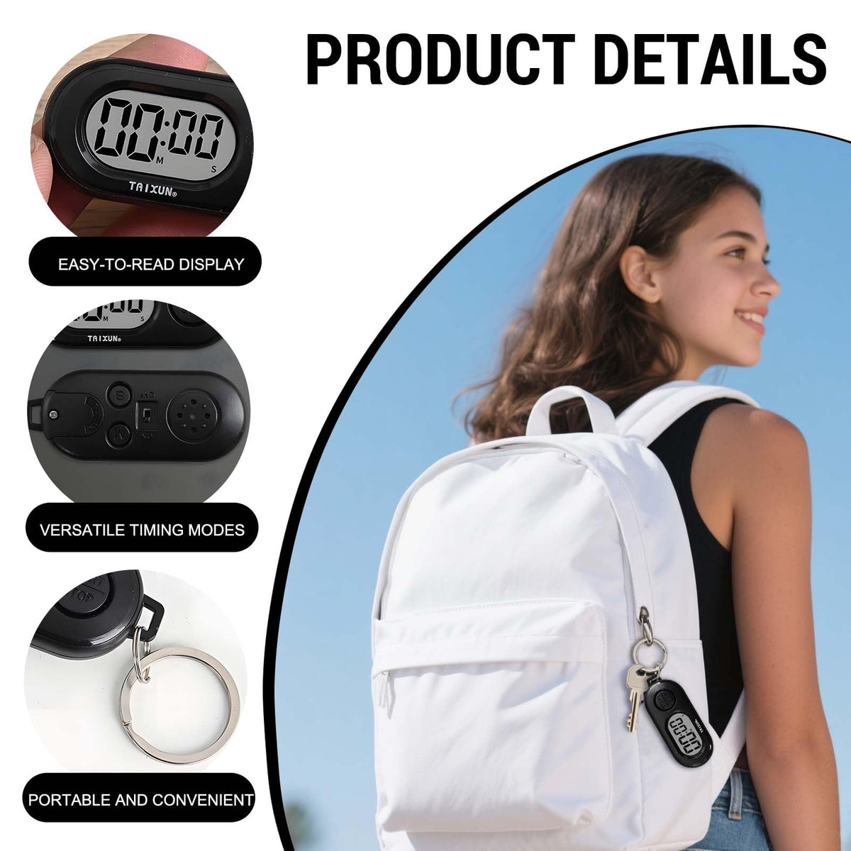 Small Digital Timer Keychain - Portable Countdown & Count-up Timer Clock for Fitness, Baking, Study, and Outdoor