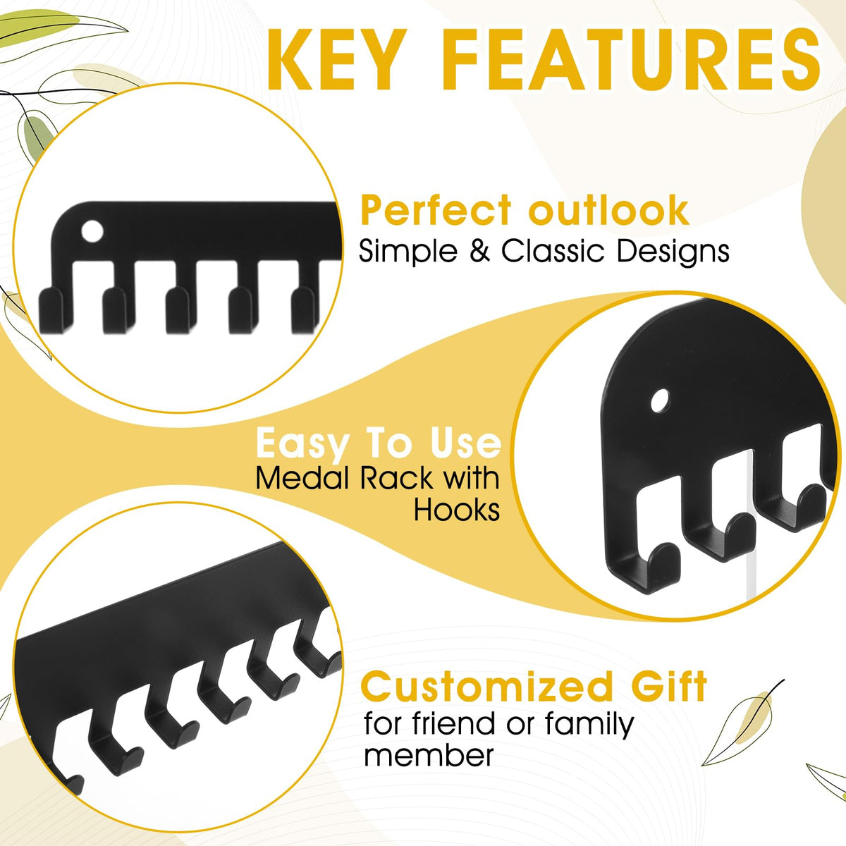 PercyEffie 4 Pack Medal Holder Hanger Display with 20 Hooks Wall Mounted Sport Metal Medal Display Hanger Rack for Running Marathon Gymnastics Soccer Wrestling Black