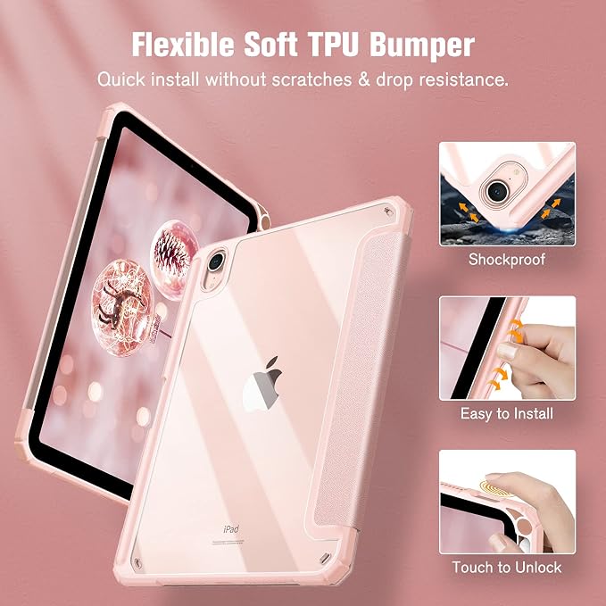 Fintie Clear Case for iPad mini 7th Generation (A17 Pro) / mini 6 8.3 | Slim Hybrid Shockproof Hard PC Back Cover Pencil Holder Viewing &amp Typing Angles Auto Sleep/Wake Black
