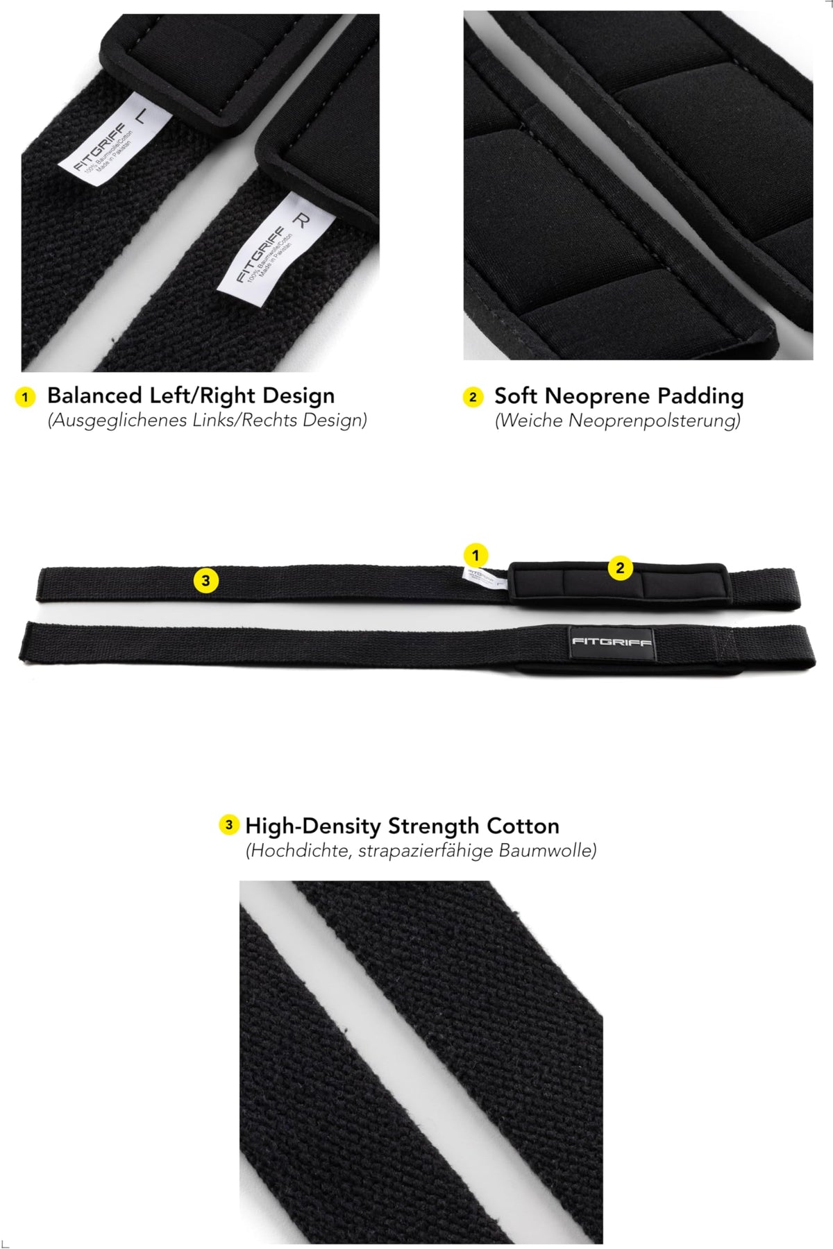 Fitgriff® Lifting Straps & Wrist Wraps (Bundle) Superior Support for Weightlifting & Gym Workouts - for Men and Women (Full Black)