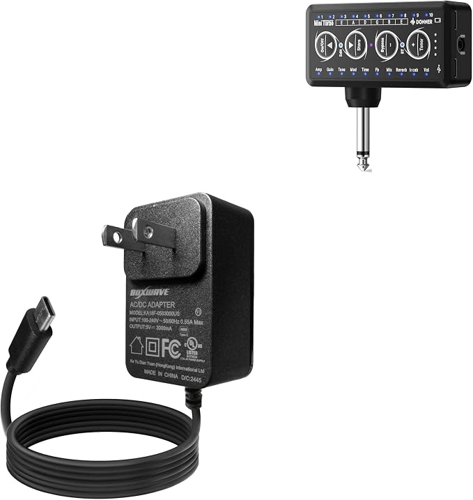 BoxWave Charger Compatible with Donner Guitar Headphone Amp Mini Turbo - Wall Charger Direct (15W) Rapid Charge Your Device with Built-in 3ft Cable