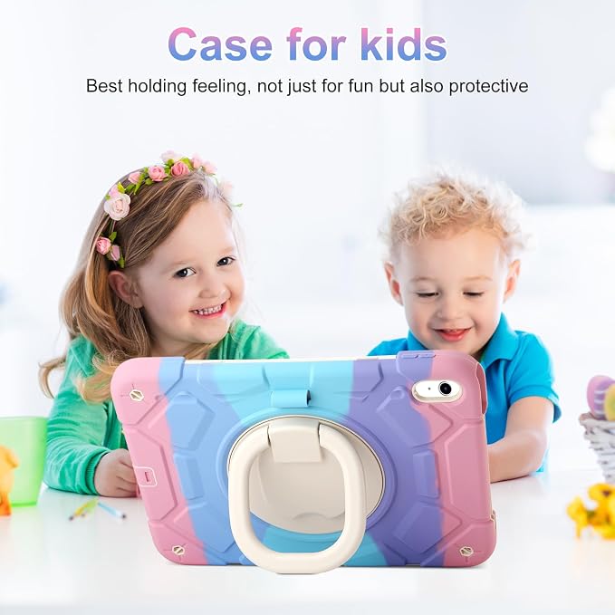 for iPad (A16) 11th Generation case 11''(2025)/10th Generation case 10.9''(2022)360°Rotatable Stand with [Pencil Holder&ampShoulder Strap] Heavy Duty Shockproof Protective Silicone Case (Black)