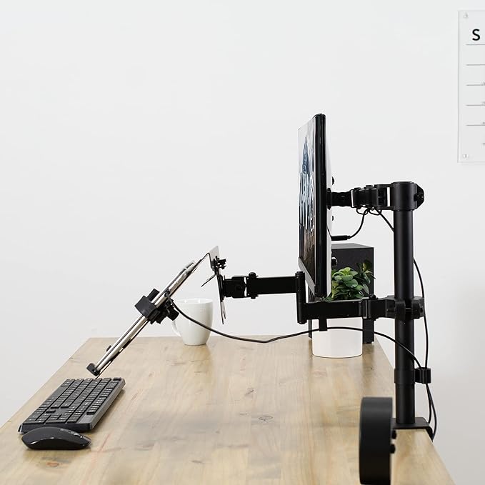 VIVO Steel Universal Full Motion Pole Mount Laptop Holder Arm with Removable 75mm and 100mm VESA Plate, Fits 10 to 15.6 inch Laptops, Black, MOUNT-PL1A-LAP3