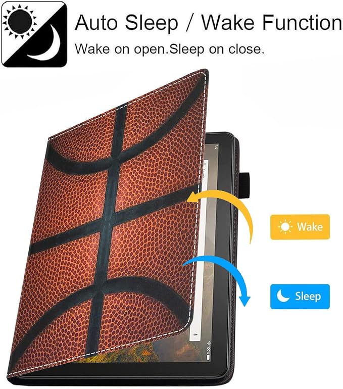 Case for Kindle Fire HD 10 Tablet 10.1 (9th/7th Generation 2019/2017 Release) - Slim PU Leather Stand Flip Cover with Card Slot &amp Pencil Holder Basketball Surface