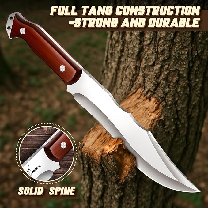 TAN REN Machete for Cutting Trees Heavy Duty, Survival Machete with Sheath for Yard Work, Full Tang Fixed Blade Knife with Wood Handle, Camping Machetes Heavy Duty, Clearing Brush and Gardening