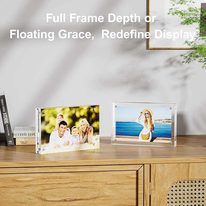 3 Pack 6x8 Acrylic Picture Frames - 20% Thicker Double Sided Magnetic Frame with UV Protection - Freestanding Clear Frameless Display for Tabletops - Modern Photo Frame Set for Home & Office Decor
