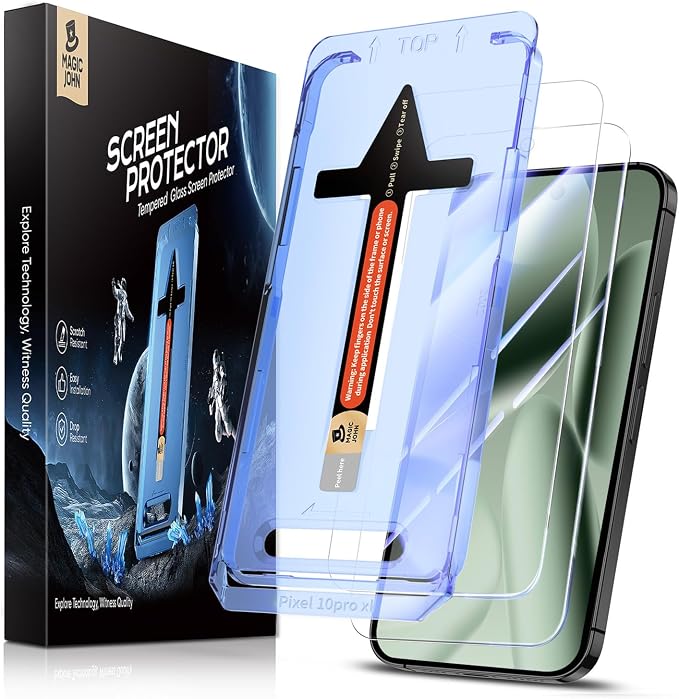 MAGIC JOHN 2 Pack for Google Pixel Google Pixel 10 Pro XL Tempered Glass Screen Protector Auto Dust-Elimination Bubble Free HD Clear Easy Installation