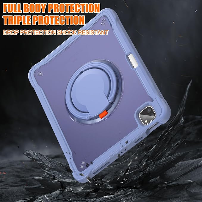 Batianda HaloCarry Case for iPad Pro 11 inch 2025 M5 2024 M4 Lavender Grey | Lightweight Dual-Layer Rugged Case with 360° Rotating Carry Ring Handle Stand and Pencil Holder Reinforced Corner Defen