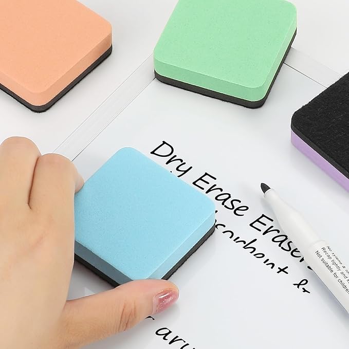 MaxGear Whiteboard Erasers, 48 Pack Magnetic Dry Erase Erasers for Classroom, Mini Whiteboard Cleaning Pads, Chalkboard Wiper Teacher Supplies for School, Office, Home, 6 Macaron Color Set, 2 x 2 Inch