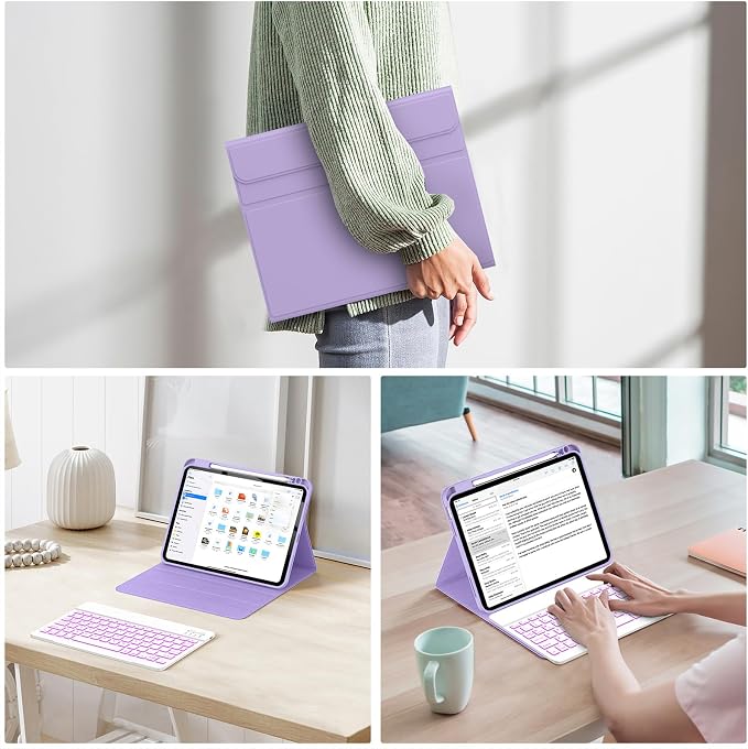 Soke for iPad (A16) 11th/10th Gen Case with Keyboard Black Marble | For iPad 11/10.9 inch(2025/2022) 7 Color Backlight Magnetic wireless Detachable Keyboard Case Built-in Pencil Holder