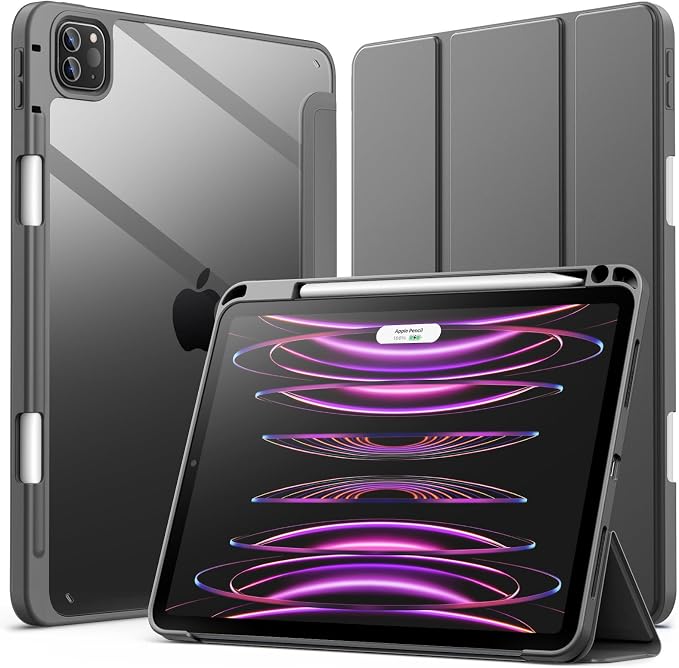 JETech Case Cover for iPad Pro 11 4/3/2/1 Black | For 2022/2021/2020/2018 Model Clear Back Pencil Holder Slim Shockproof Tri-Fold Stand Auto Wake/Sleep