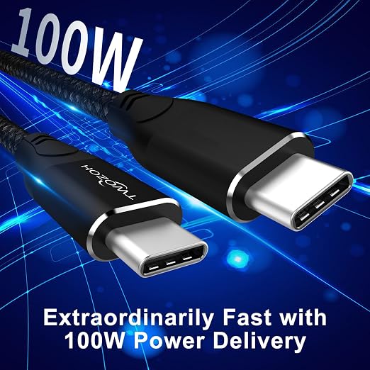 Twozoh USB C to USB C 3.2 Gen 2 Cable 20Gbps Data Transfer 100W PD Fast Charging 4K Video Output Monitor Cord (10FT Grey) 2-Pack