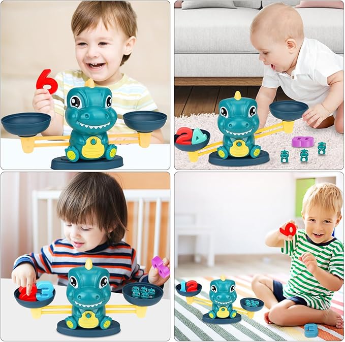 Aitbay Dinosaur Math Balance Toys, Montessori Toys for 3 Years Old Kids, Toddler Educational Toys for 4 5 6 7 Year Old Boys and Girls - Birthday Gifts for Kids Ages 3-5 5-7