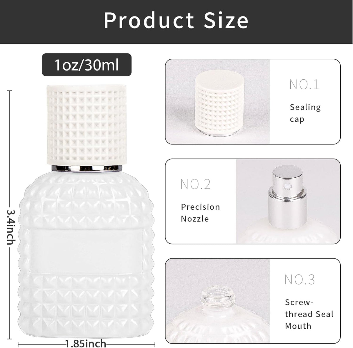 2 Pack 30ml Perfume Spray Bottles Empty, Refillable Glass Fine Mist Atomizer, Portable Travel Perfume Atomizers Fragrance Containers Sprayer for Cleaning, Essential Oils, Liquids (White)