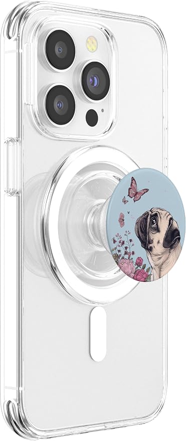 Pug Butterfly Cute Dog Flowers Cute Pug PopSockets Adhesive PopGrip