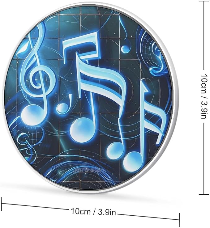 Blue Musical Notes Wireless Charger 10W Portable Fast Wireless Charging Pad Compatible with Phone Slim Charging Station Lightweight Charger Mat Charging Block for Travel Home Office