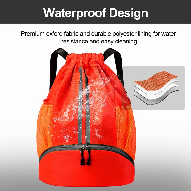 Hoedia Sports Drawstring Backpack - String Swim Gym Bag with Shoes Compartment and Wet Proof Pocket for Women&Men (Red)