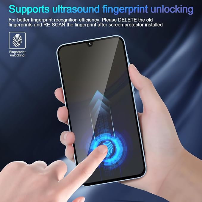 2 Pack Privacy Screen Protector for Samsung Galaxy A16 5G | [Anti-Spy Tempered Glass] [Fingerprint Unlock Support] [Auto Dust Remove] Anti-Scratch9H Protective Tempered Glass
