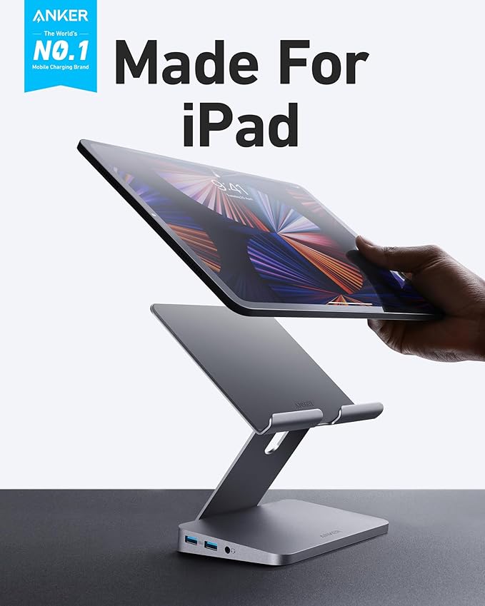 Anker USB C Hub for iPad, 551 USBC Hub (8-in-1), with Foldable Tablet Stand, 4K HDMI, 2 USB-A Data Ports, for iPad Pro 5th Gen/Air 5th Gen/Mini 6th and Later (Silver)