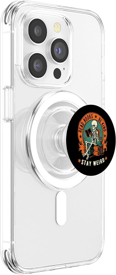 Read Books Be Kind Stay Weird Skeleton Reading Goth Bookish PopSockets Adhesive PopGrip