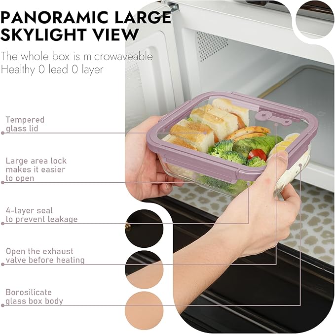 10-Pack Glass Food Storage Containers with Tempered Lids – Borosilicate, Airtight, Oven-Safe (-4°F~950°F), BPA-Free, 4.4 & 1.6 Cup, Leak-Proof, Dishwasher Safe (Pink)