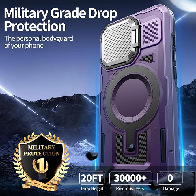 Camera Stand Case for iPhone 13 Pro Max, [Compatible with Mag Safe] [Lens Cover] 2024 Version Military Grade Protective Soft Case for iPhone 13 Pro Max 6.7 inch Men Women, Purple