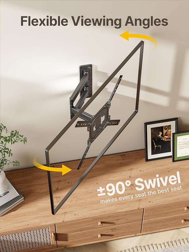 monTEK Full Motion TV Wall Mount for 23–65 Inch Flat & Curved TVs and Monitors, Swivel & Tilt Articulating Bracket, Max VESA 400x400mm, Holds up to 77 lbs, Perfect Center Design