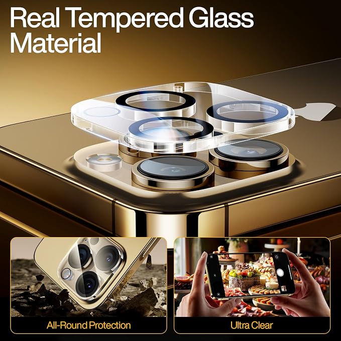 SMARTDEVIL (3+3 Pack HD Clear Screen Protector for iPhone 14 Pro Max with 3 Camera Lens Protectors 9H Tempered Glass Shatter-Resistant SmartPull Dust &amp Bubble-Free Install Frame Case-Friendly
