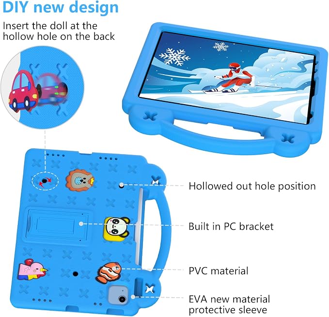 Kids Case for iPad Air 13 (2026/2025/2024) M4/M3/M2 &amp iPad Pro 13 2024 &amp iPad Pro 12.9 Cover 6th/5th/4th/3rd Gen (2022/2021/2020/2018) DIY Figures EVA Rubber Handle Stand Shockproof Bumper