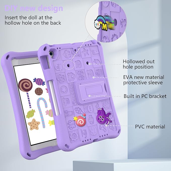 Case for iPad 10.2 Inch 2021/2020/2019/ iPad Pro 10.5 Inch/Air 3rd Gen (2019) Shoulder Strap Kickstand Children Friendly Anti-Scratch Shockproof Case Lightpurple